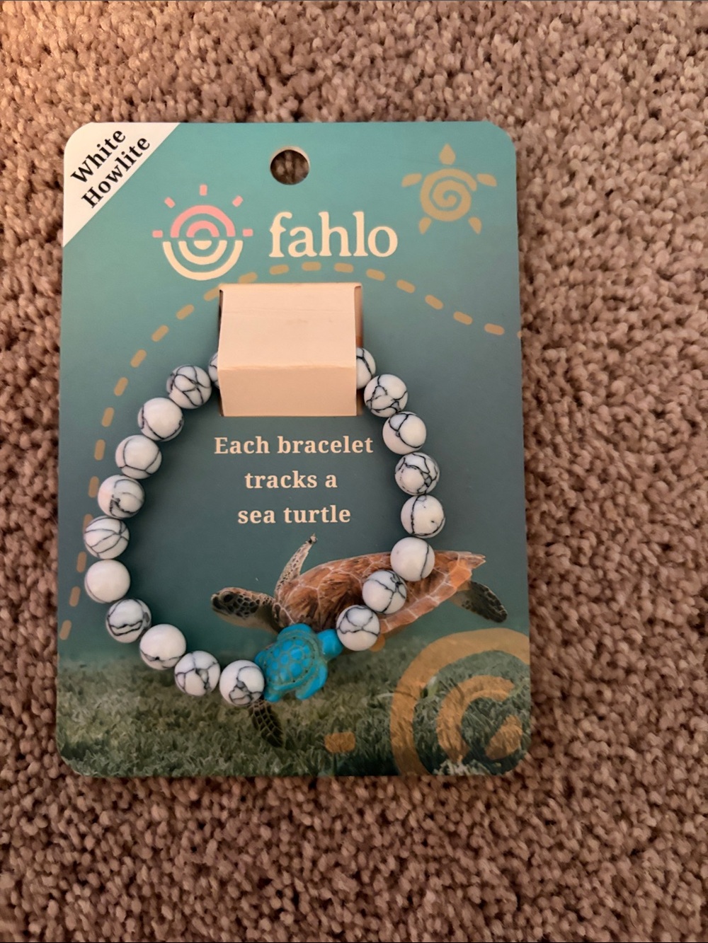 Fahlo Kids White Howlite Beaded Bracelet with Blue Turtle Charm